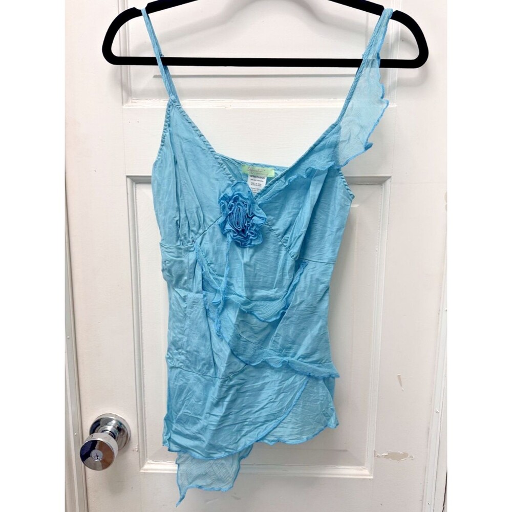 Vintage Y2K Silk Cami Top Ruffle Fairy Croquette Soft Girl Feminine Tank M